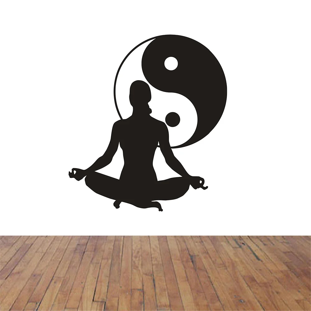 

New Arrival Girl Yoga Vinyl Decal Zen Meditation Health Yin Yang Tai Chi Wall Sticker Window Glass Shop Decoration