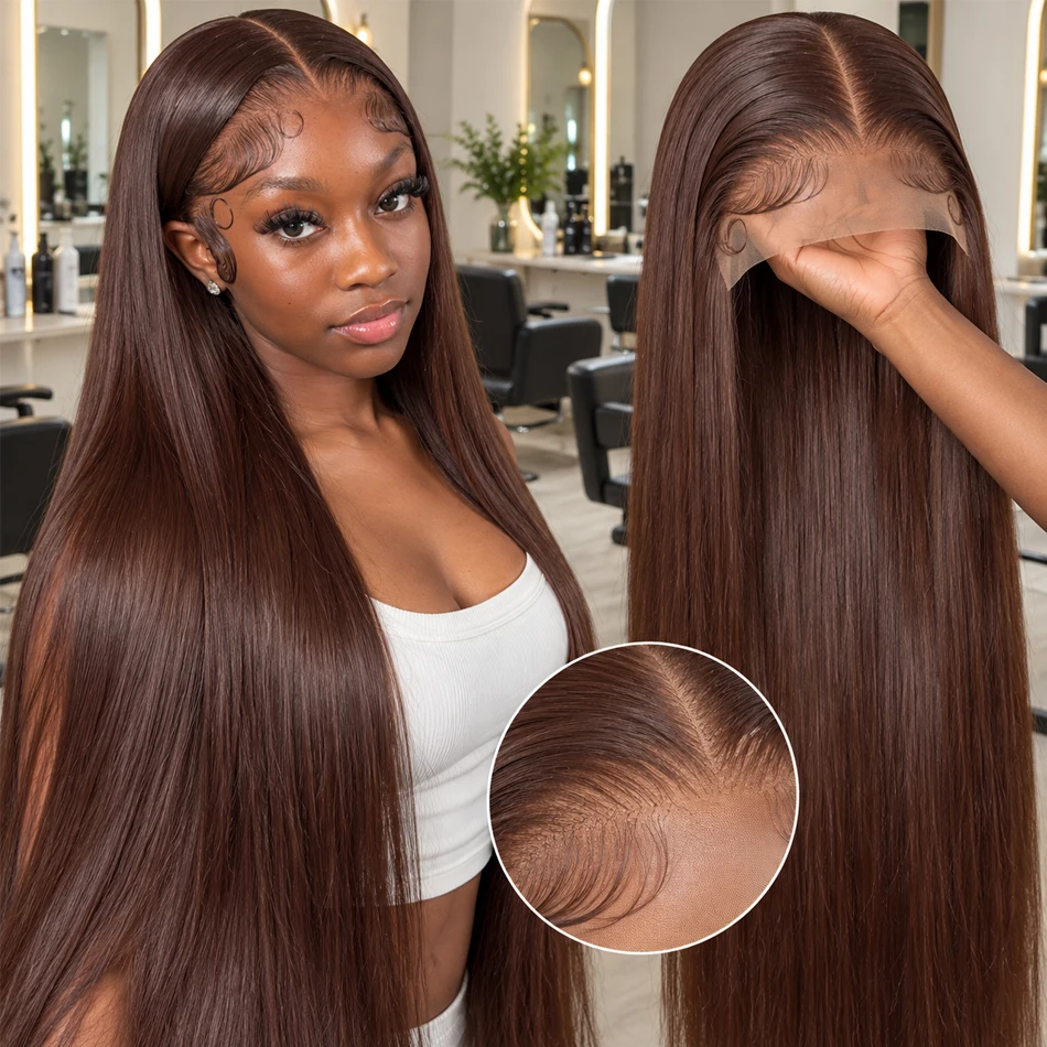 Human Hair Wigs - HD Chocoladebruine 13x4 Rechte Lace Front
