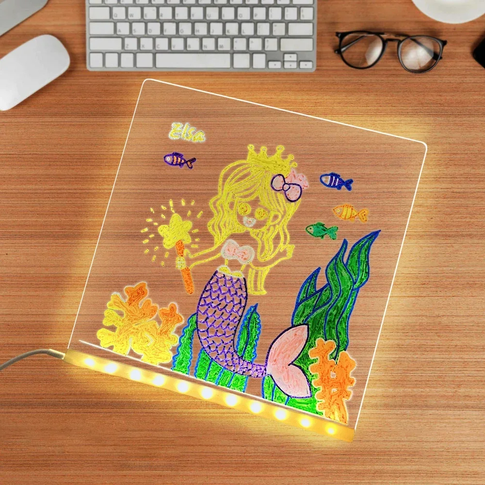 Kids Warm light Luminous Drawing Board Graffiti Tablet Draw Magic Light-Fun With Fluorescent Pen Educational Toy For Children