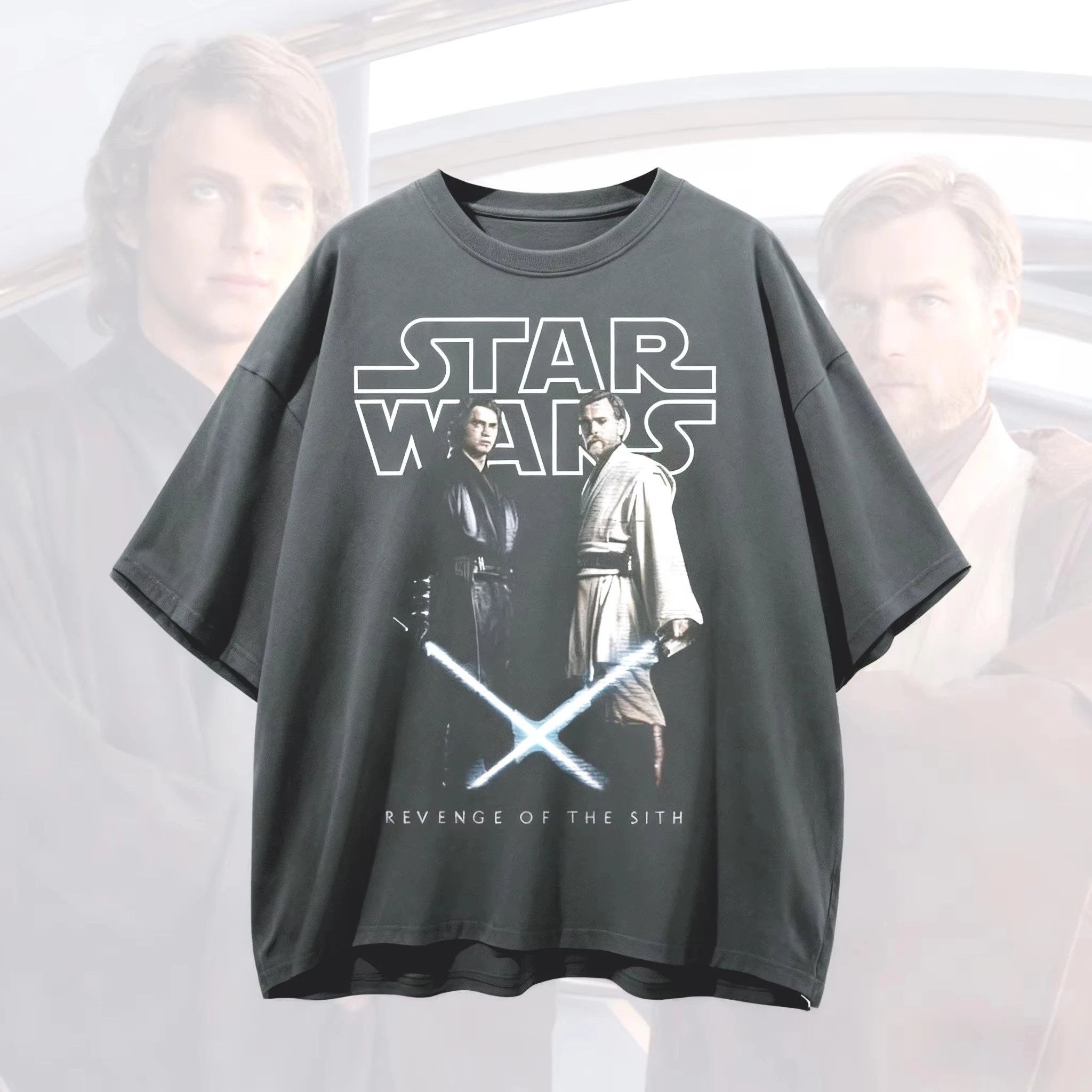 تي شيرت Miniso كبير الحجم Anakin Skywalker Obi Wan Kenobi تي شيرت الانتقام من Sith قميص Anakin Obi Wan تي شيرت رجالي ونسائي ملابس الشارع
