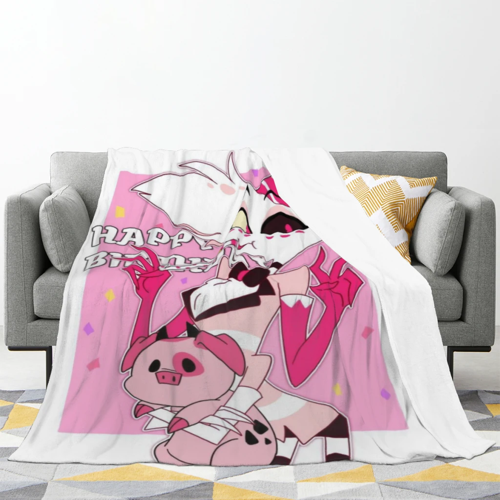 Angel-Dust And Fat Nugget-Hazbin-Pink:Hotels Fashion Blanket Printed Throw Blanket Plush Fluffy Flanne Soft Throws for Sofa