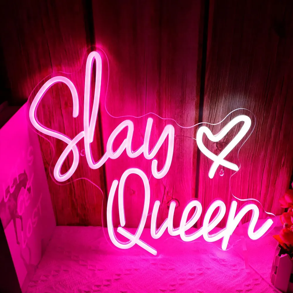 Slay Queen Neon Sign LED Room Decor Wedding Personalized Hanging Pink Night Light Romantic Atmosphere Lamp Wall Art Items Gift