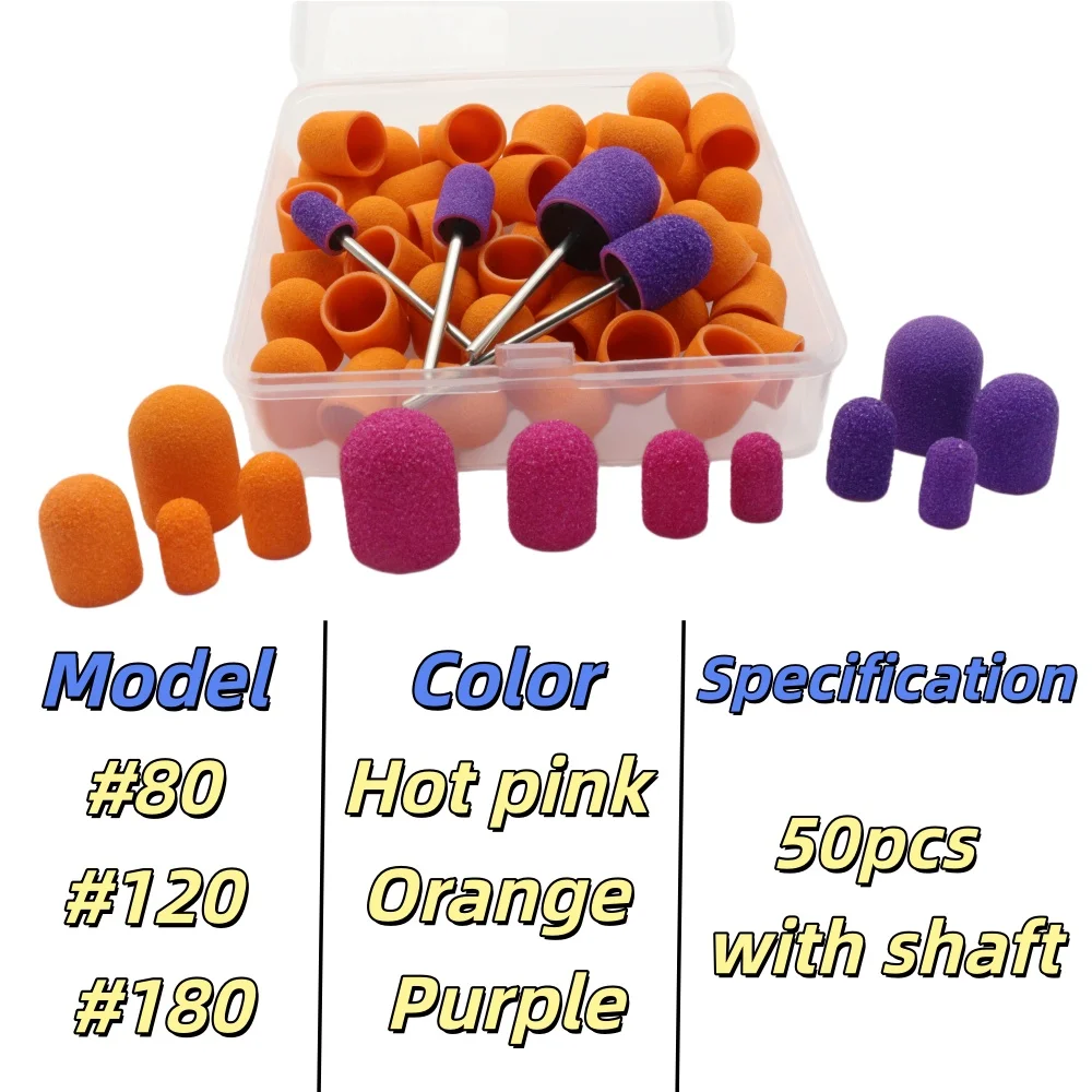 50 Stück Nagelbohrer-Schleifkappen mit Mandrel, 4 Größen 5-13mm, für Maniküre, Pediküre & Hornhautentferner – Detail 3