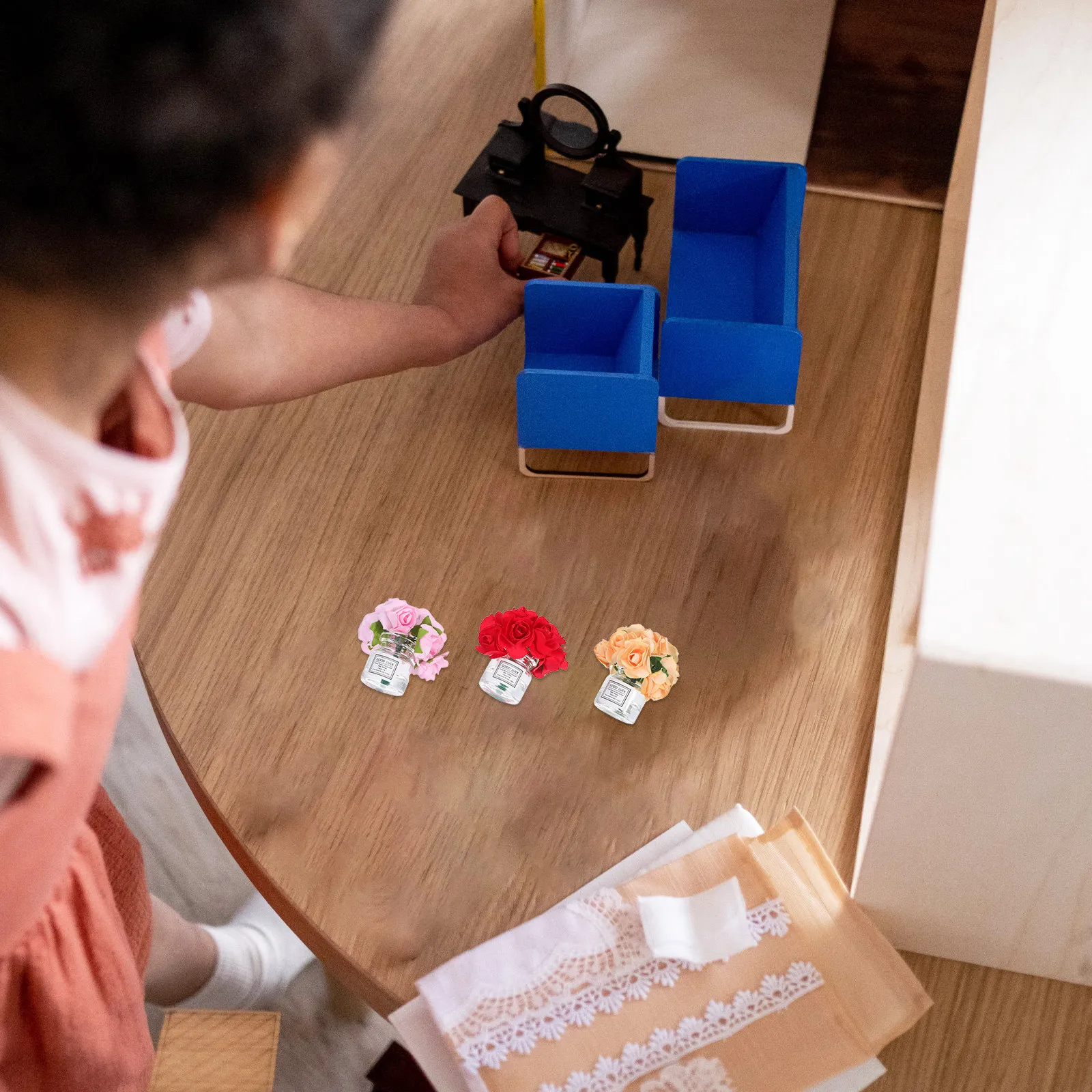 

3Pcs Miniature Rose Vase Glass Nordic Style Elegant Decoration for Dollhouse Garden Accessories Micro Landscape Ornaments