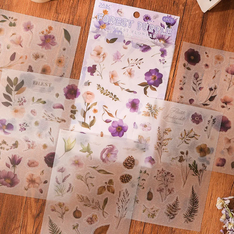 6 Blatt Blumen Aufkleber Papier Material selbstklebend Diy Scrapbooking Tagebuch Scrapbooking Collage Material Scrapbooking