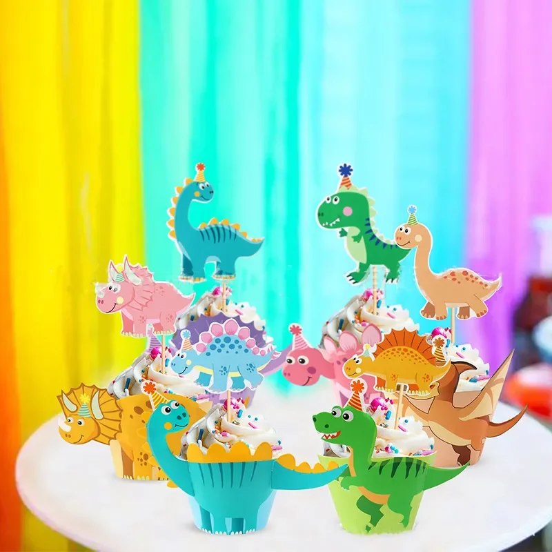 Creative Cartoon Dinosaur Cake Topper Dinosaur Dinosaur Theme 1st Happy Birthday Party Deocr Kids Boy Cupcake Edge Decor Supplie