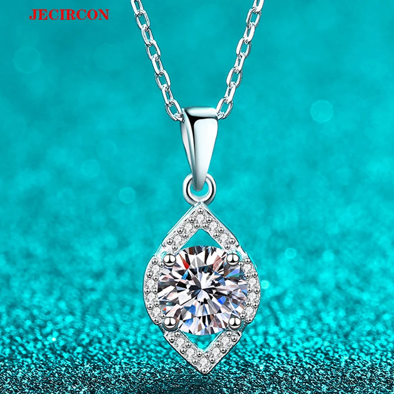 

JECIRCON S925 Sterling Silver Necklace for Ladies with 1 Carat Moissanite Waterdrop Hollow Pendant Timeless Beauty Chic Alluring