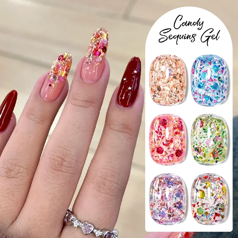 MTSSII Green Candy Sequins Gel Nail Polish Sparkly Glitter Sequins Nail Gel Semi Permanent Soak Off Art Varnish Manicure Design