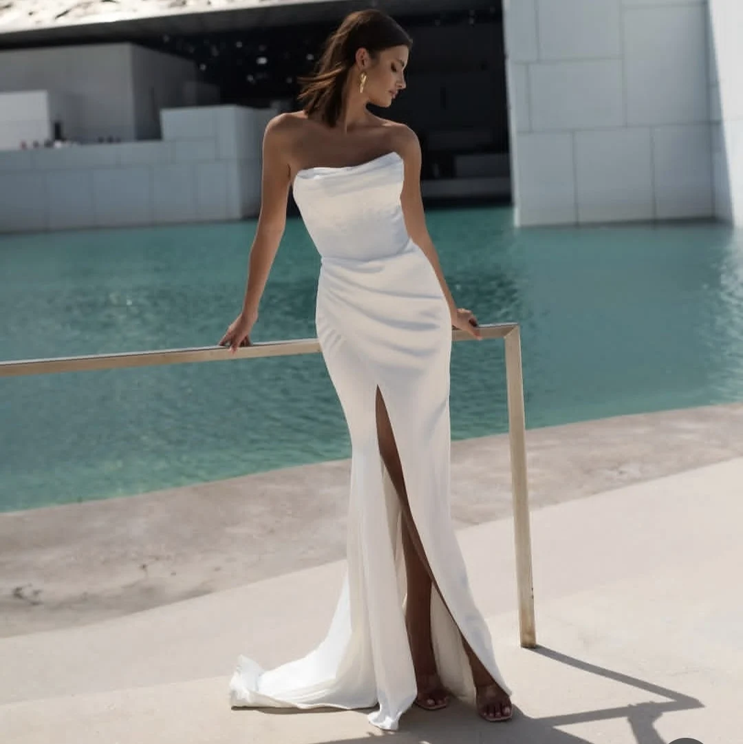 

Wedding Dress 2025 Customize To Measures Simple Spaghetti Strap Bridal Gowns Mermaid Sleeveless Spandex Sleeveless Robe De Mari
