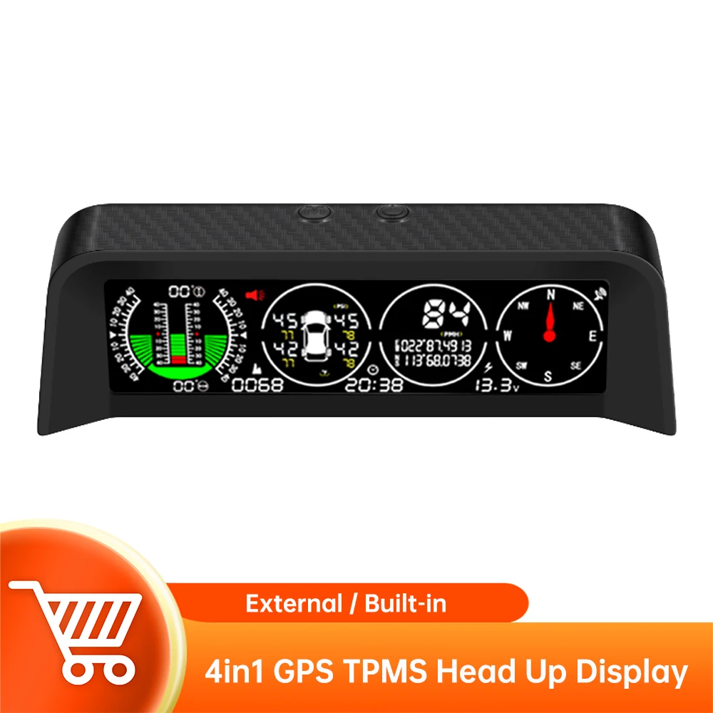 X91 4in1 GPS TPMS Head Up Display GPS Speed Slope Digital Tilt Meter Compass Inclinometer Tire Monitor Inclinometer Gague