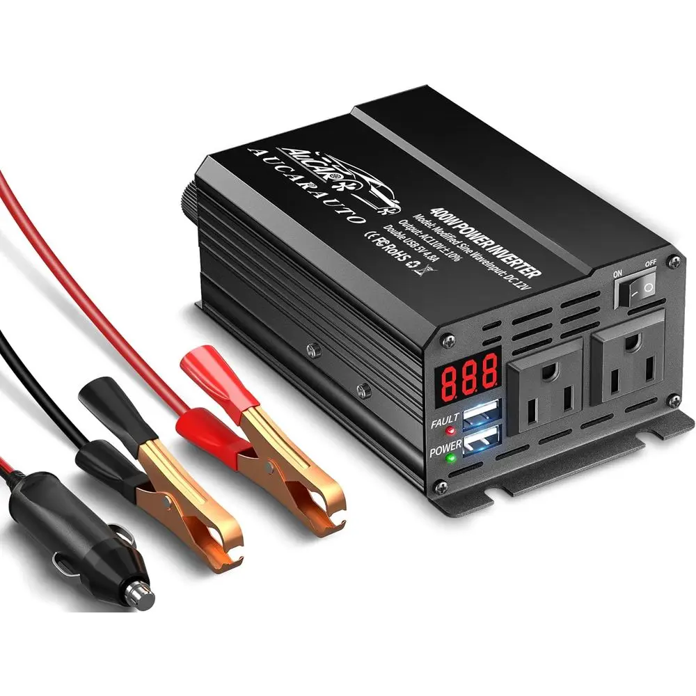 

400W Car Power Inverter DC 12V to 110V AC Car Plug Adapter Outlet with Digital Display / 4.8A Dual USB Fast Charging Ports - Car