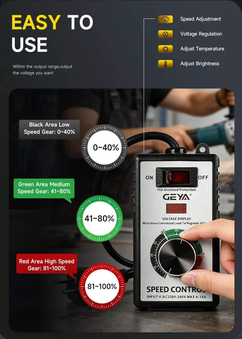 GEYA 15A Stufenloser Drehzahlregler für Winkelschleifer, Handbohrer, Elektropolierer & Werkzeuge 220V – Detail 4
