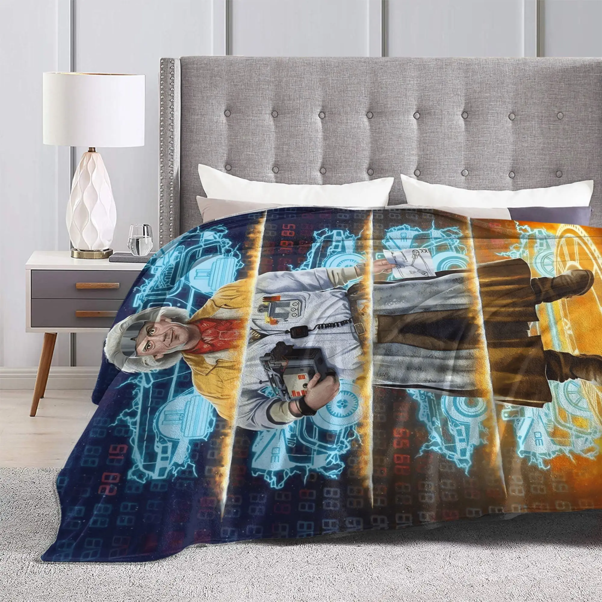 Emmett Doc العودة إلى المستقبل الفانيلا بطانية لينة الدافئة رمي بطانية للسفر في الهواء الطلق طباعة المفرش غطاء سرير أريكة