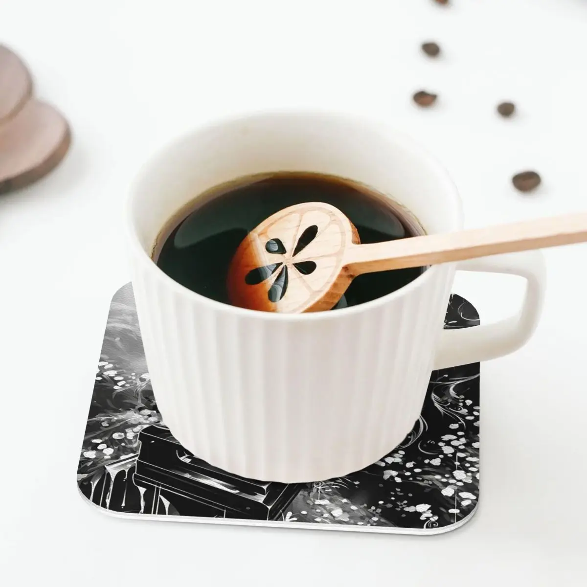 Abstract Piano Keys With Musical Notes Coasters Coffee Mats Mug Cup Placemats Tableware Pads for Home Kitchen Dining Bar