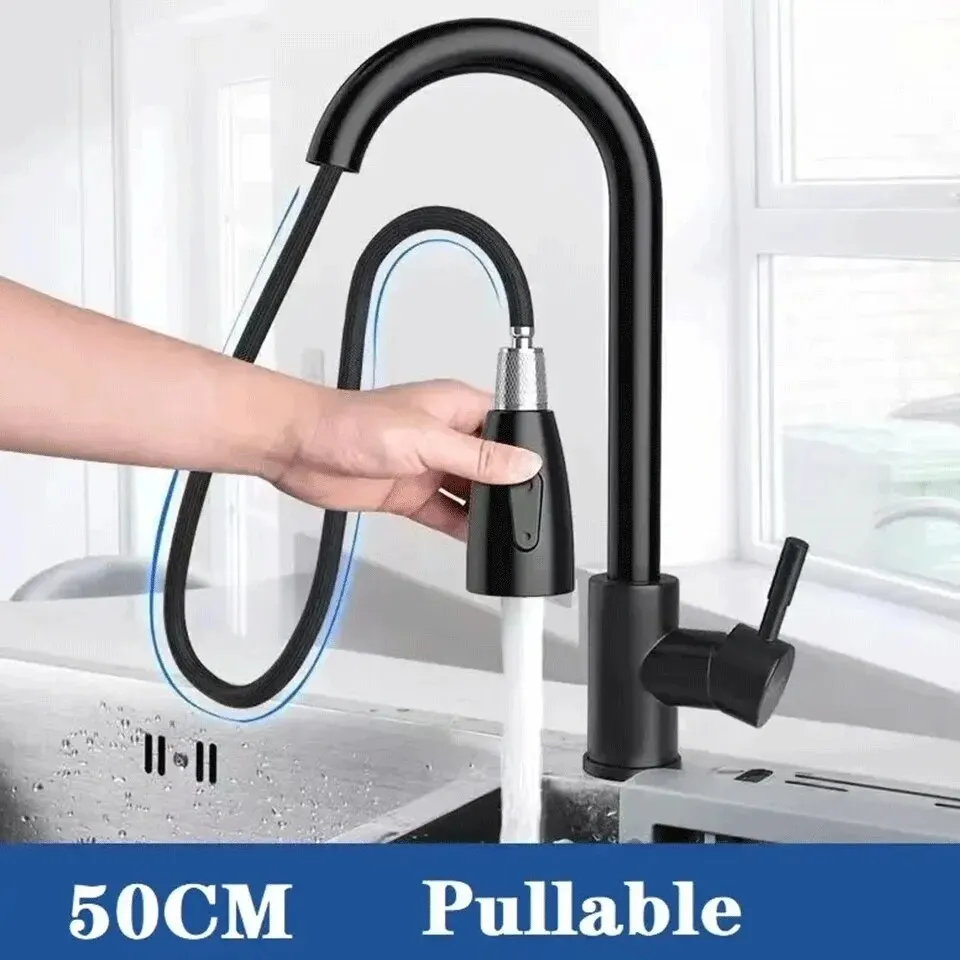 Stainless Steel Lead-Free Environmentally Friendly Kitchen Composite Pull-Out Faucet (Black) With Second Level Water Outlet