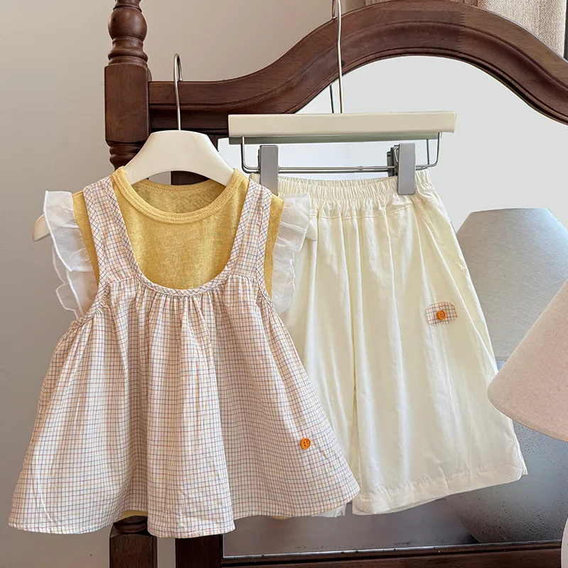 New Lace Sleeveless Vest Set for Girls in Summer Stylish and Fashion Children's Clothing for Baby Girls Suit