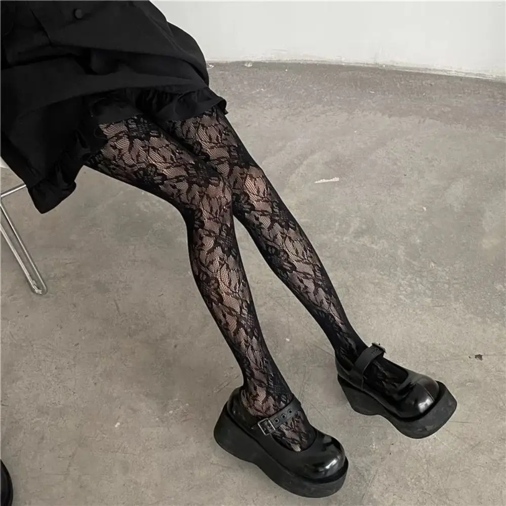 Exquisite Floral Print Silk Stockings Jacquard Lace Sheer Material Pantyhose Thin Texture Female Hosiery JK Fashion