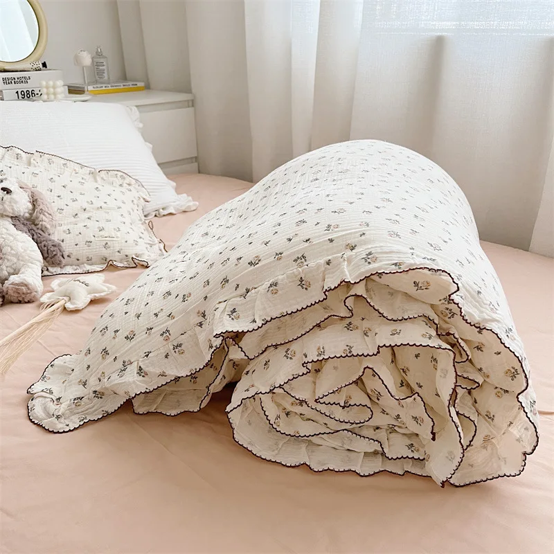 INS Fresh Floral Princess Ruffle Edge Gauze 100% Cotton Duvet Cover Without Filler Simple Home Bed Covers Ruffle Bedding Product