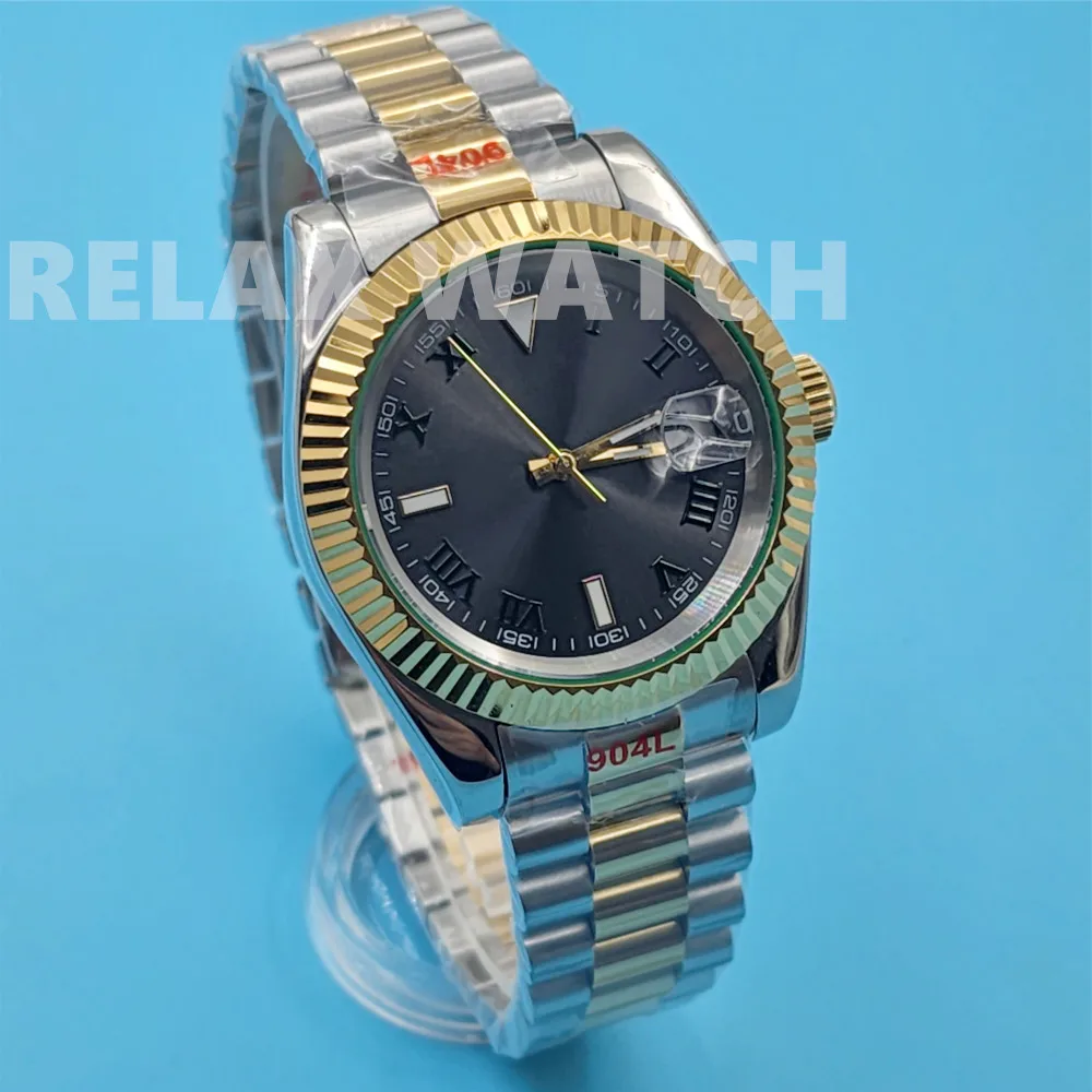 36MM 39MM Sapphire Glass PVD Yellow Gold Bezel Stainless Steel Watch Japanese NH35 Automatic Mechanical Movement