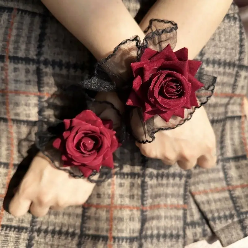 Dark Lolita Lolita Spitze Handgelenk Ärmel Damen Weinrot Rose Kleid Ärmel Cosplay Prop Armband