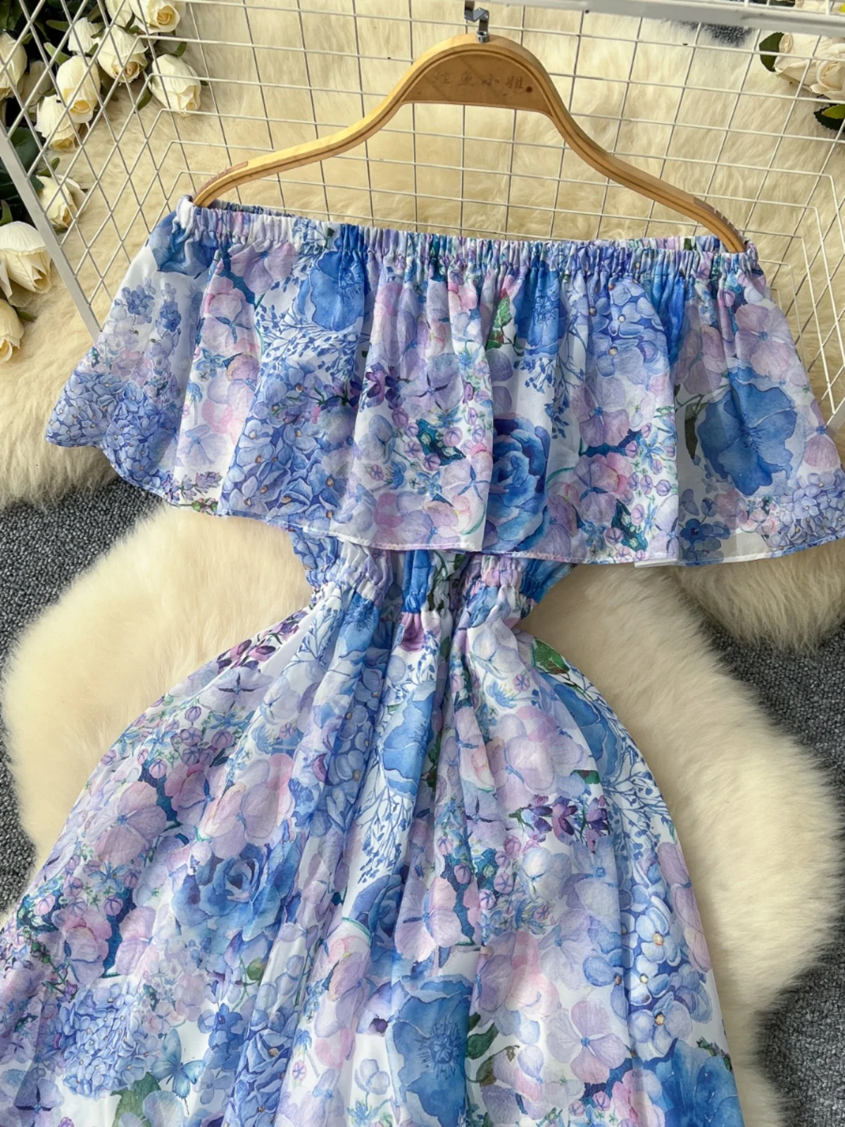 Vestido de Gasa con Estampado Floral y Cintura Ajustada con Dobladillo, Estilo Coreano, Falda Larga de Cintura Alta para Muje...