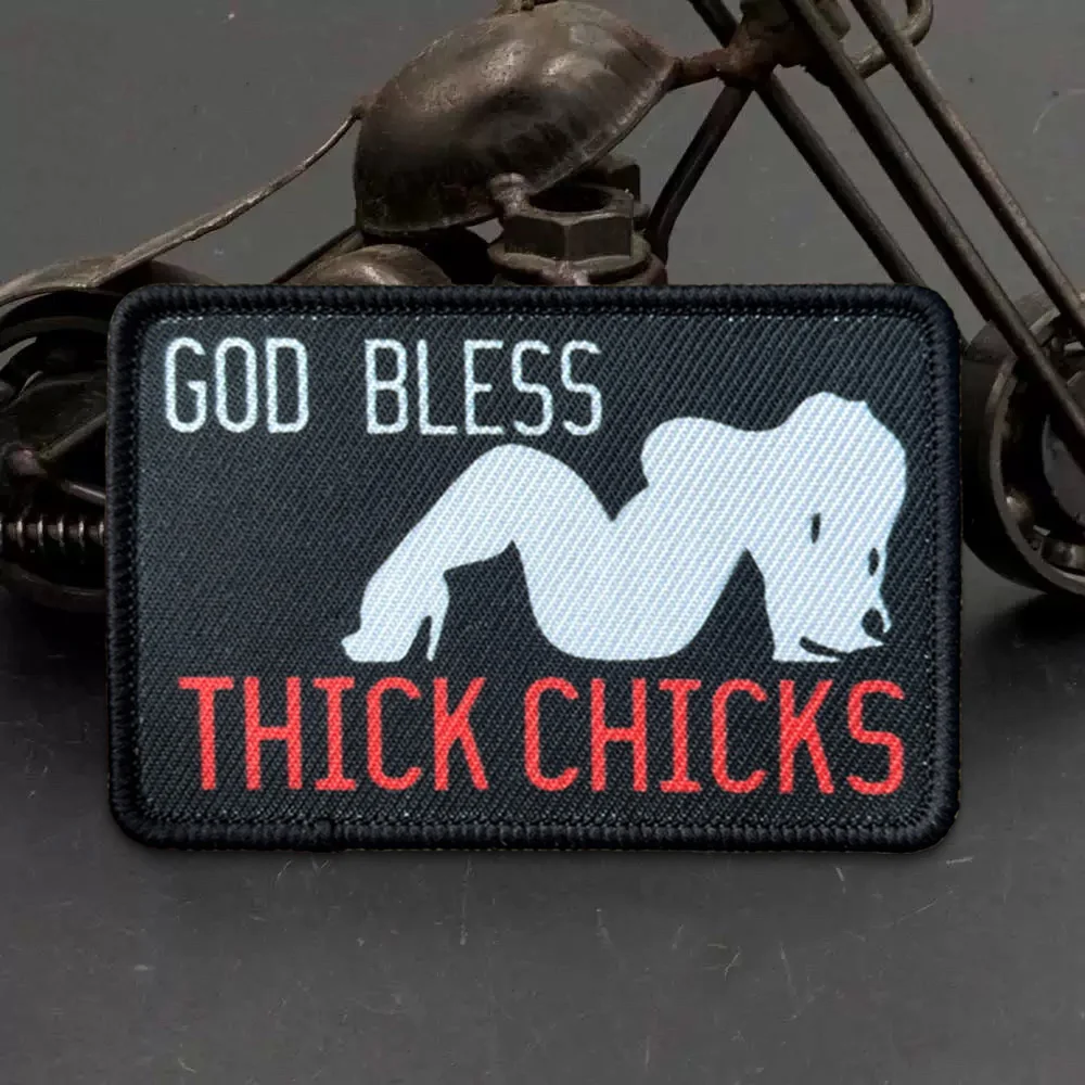 Parche táctico de meme God Bless Thick Chicks con velcro - imagen 3