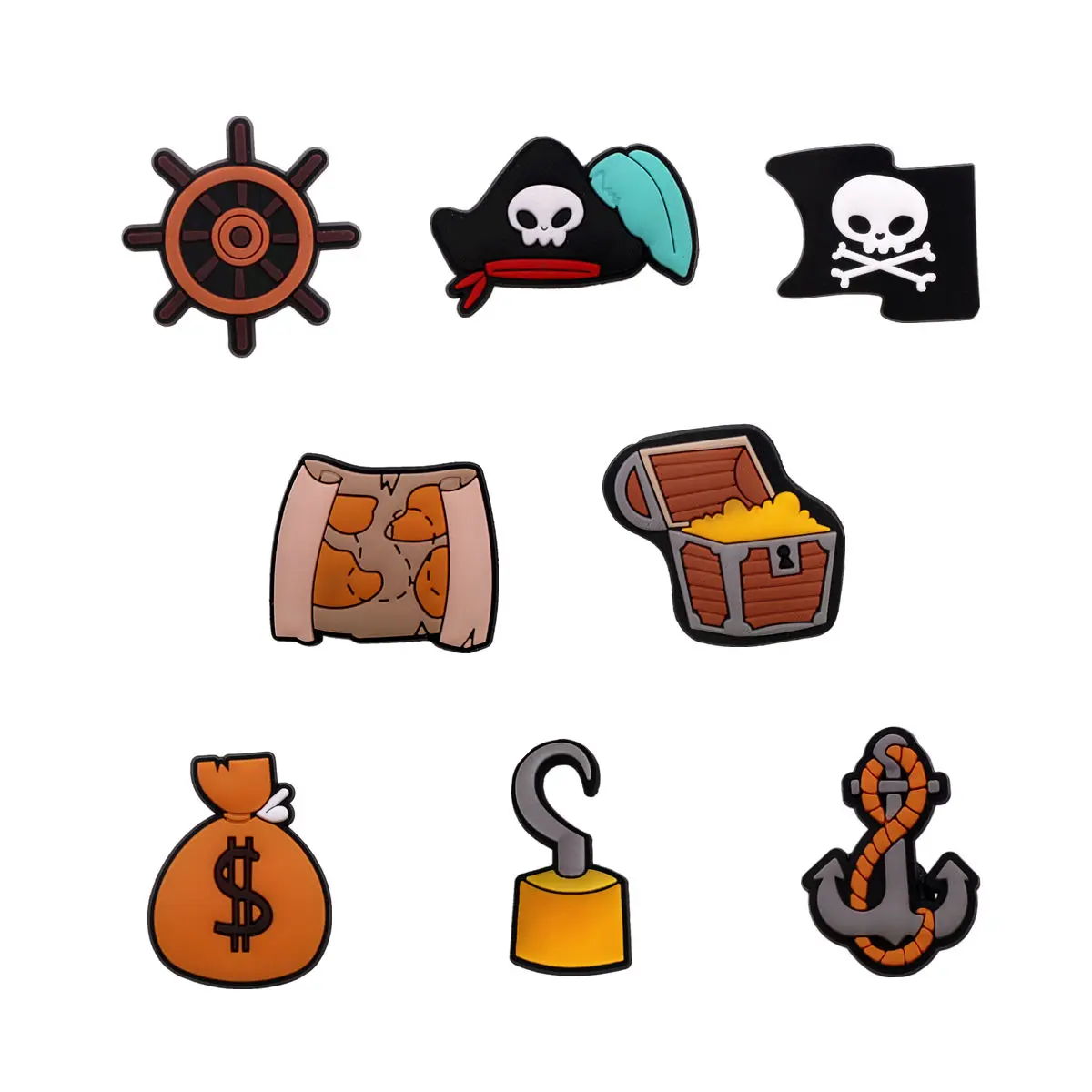 

1 Pcs Pirate Style PVC Shoe Charms Accessories Cute Hook Hat Rudder Anchor Treasure Map Sandals Upper Decorations for Kids Gifts