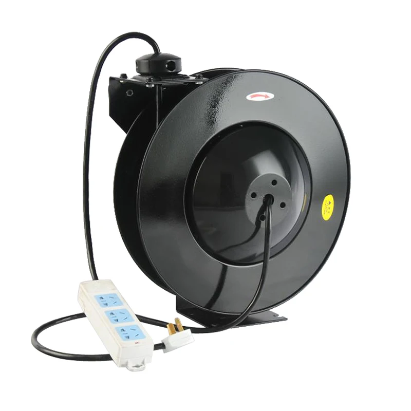 لوحة حديد بكرة طبلة كهربائية بكرة تلسكوبية أوتوماتيكية 30 مترًا مقبس طاقة عالي بكرة كابل نحاسية نقية