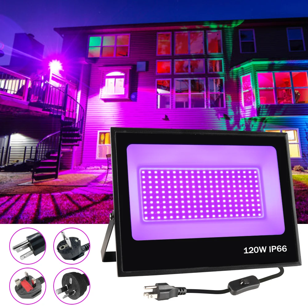 120W UV Black light, LED Black floodlight IP66 waterproof black lamp for luminous parties, bars, body painting, Halloween, stage