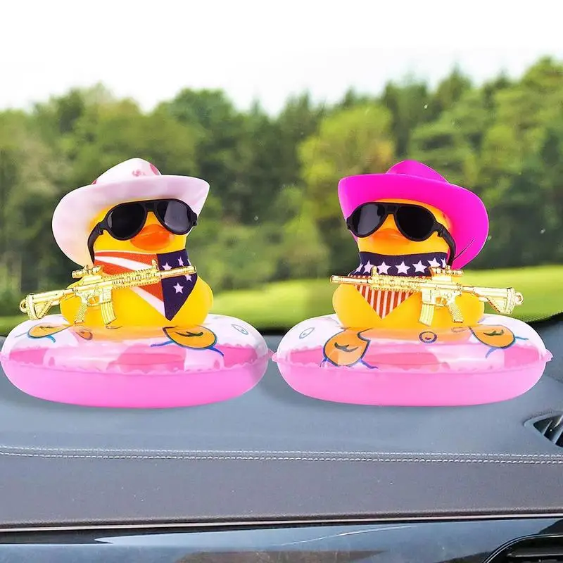 Rubber Car Duck Decoration Dashboard West Cowboy Accessories Ornament Yellow Rubber Duck With Sun Hat Swim Ring Necklace