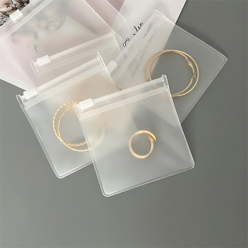 10pcs 8x8cm Frosted Transparent EVA Jewelry Packaging Bags Ziplock Zipper Small Sealed Earrings Ring Storage Reusable Pouches