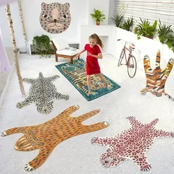 Alfombras de dormitorio con forma de leopardo para niños, decoración del hogar, ligeras, de lujo, minimalistas, lindas, dibujos animados, IG, suaves, de poliéster