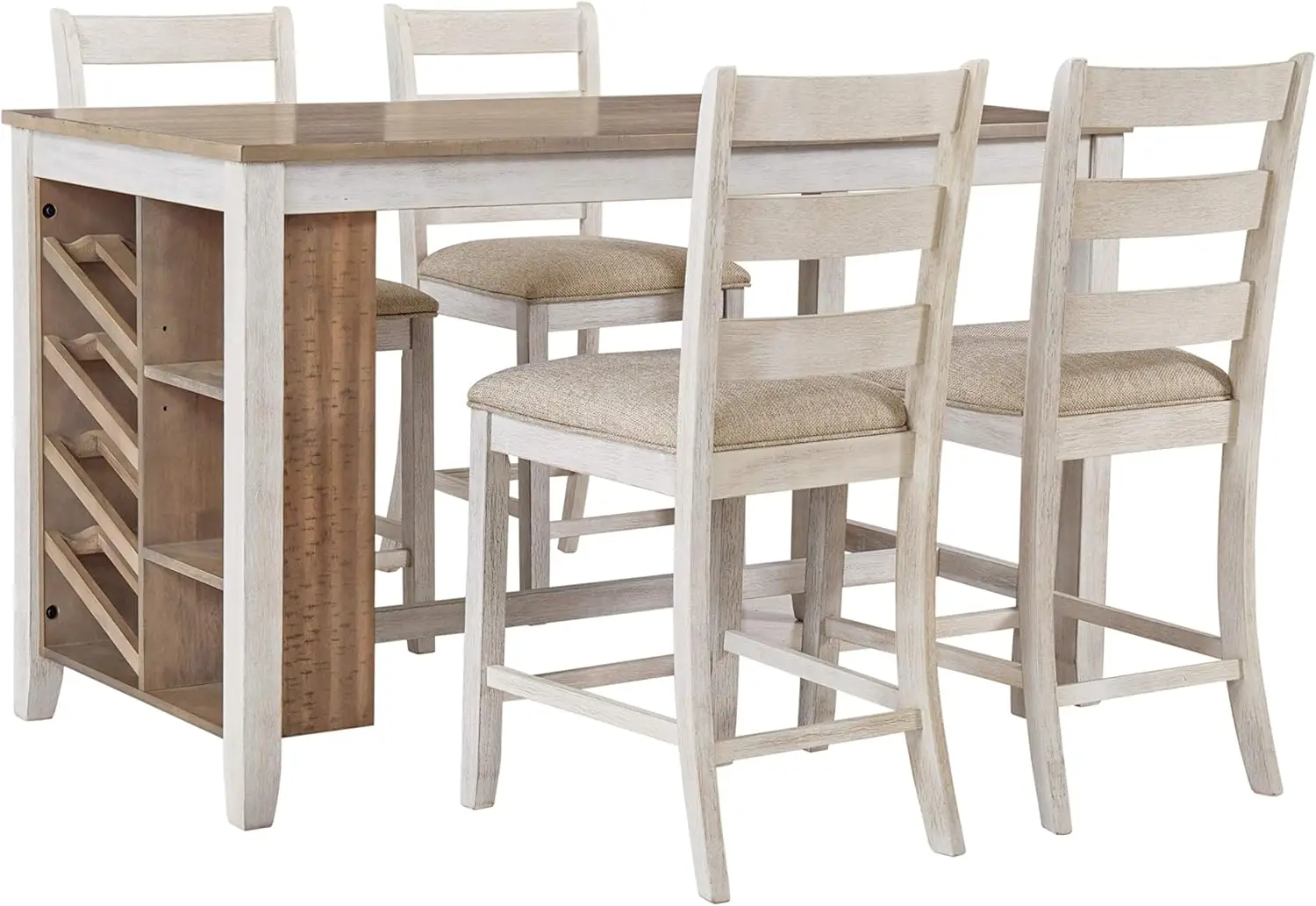 Skempton Farmhouse 36" Counter Height Dining Table with Storage & Wine Rack, Whitewash image 4