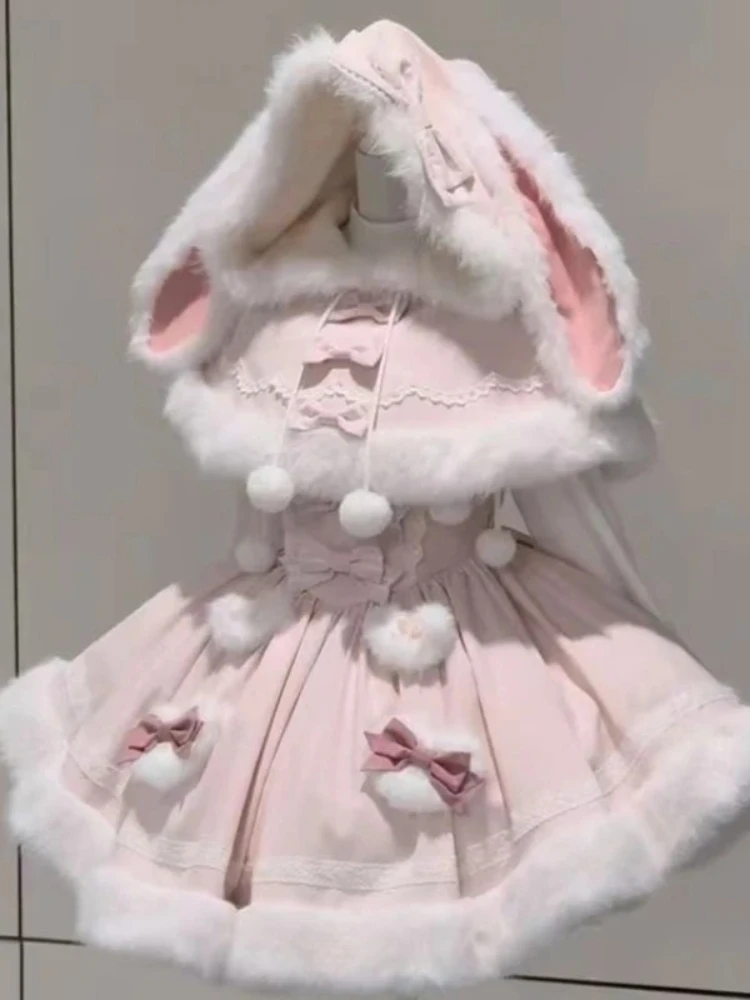 

Y2K Cute 2 Piece Set Women Sweet Lolita Bow Hooded Cloak + Party Mini Dress Fashion Outfits Retro Harajuku Daily Holiday Chic