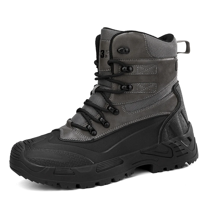

High-top Boots Men Outdoor Thick-soled Shock-absorbing Anti-slip Combat Boots Men Soft Durable Casual Lace-up Hiking Shoes Men