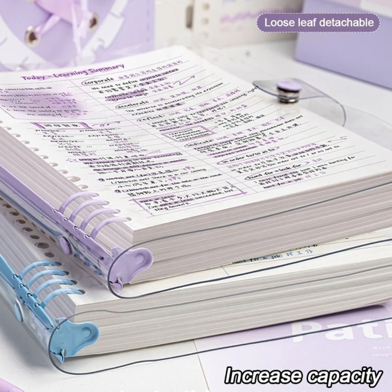  Lined A 5 Writing Notebook Notepad with Loose-Leaf Rings Binding, Clear Cover and Portable Format for School and Office Use