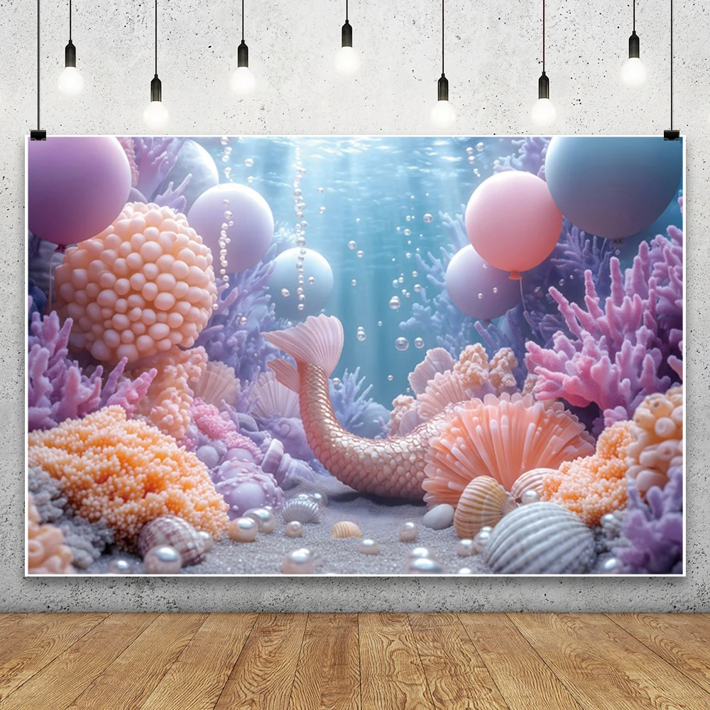 Underwater World Backdrop Blue Ocean Dolphin Starfish Shell Coral Pearl Mermaid Baby Shower Newborn Birthday Party Background