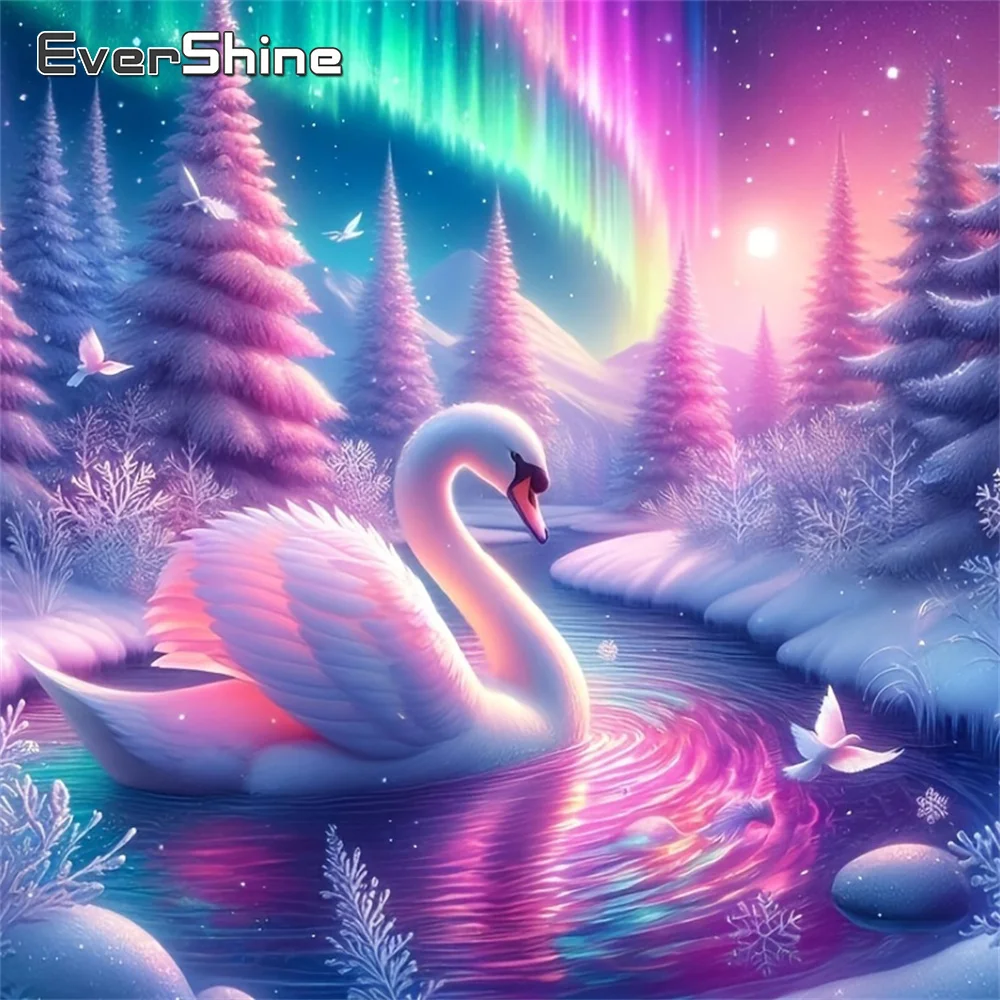 Evershine Diamant-Stickerei Landschaft DIY Malerei Schwan Voll-Diamant-Mosaik Aurora Strass-Bild Winter Heimdekoration