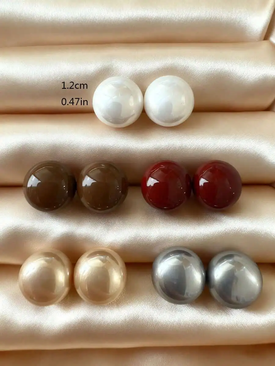 

5 Pairs Minimalist Pearl Stud Earrings Set Burgundy Dark Coffee Champagne White Dark Gray