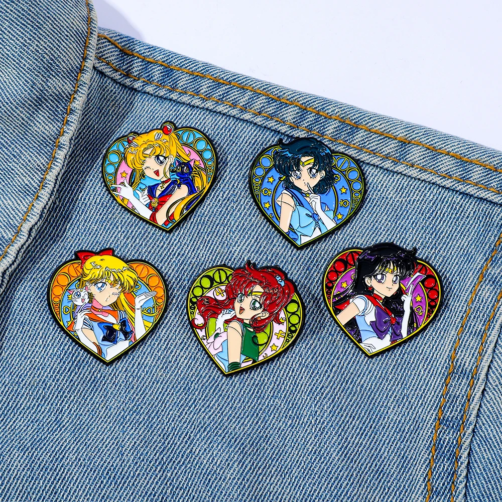 5 Pcs Creative Cartoon Brooch Fashion Girl Enamel Pin Metal Badge Jewelry Clothing Backpack Accessories Gift for Friends