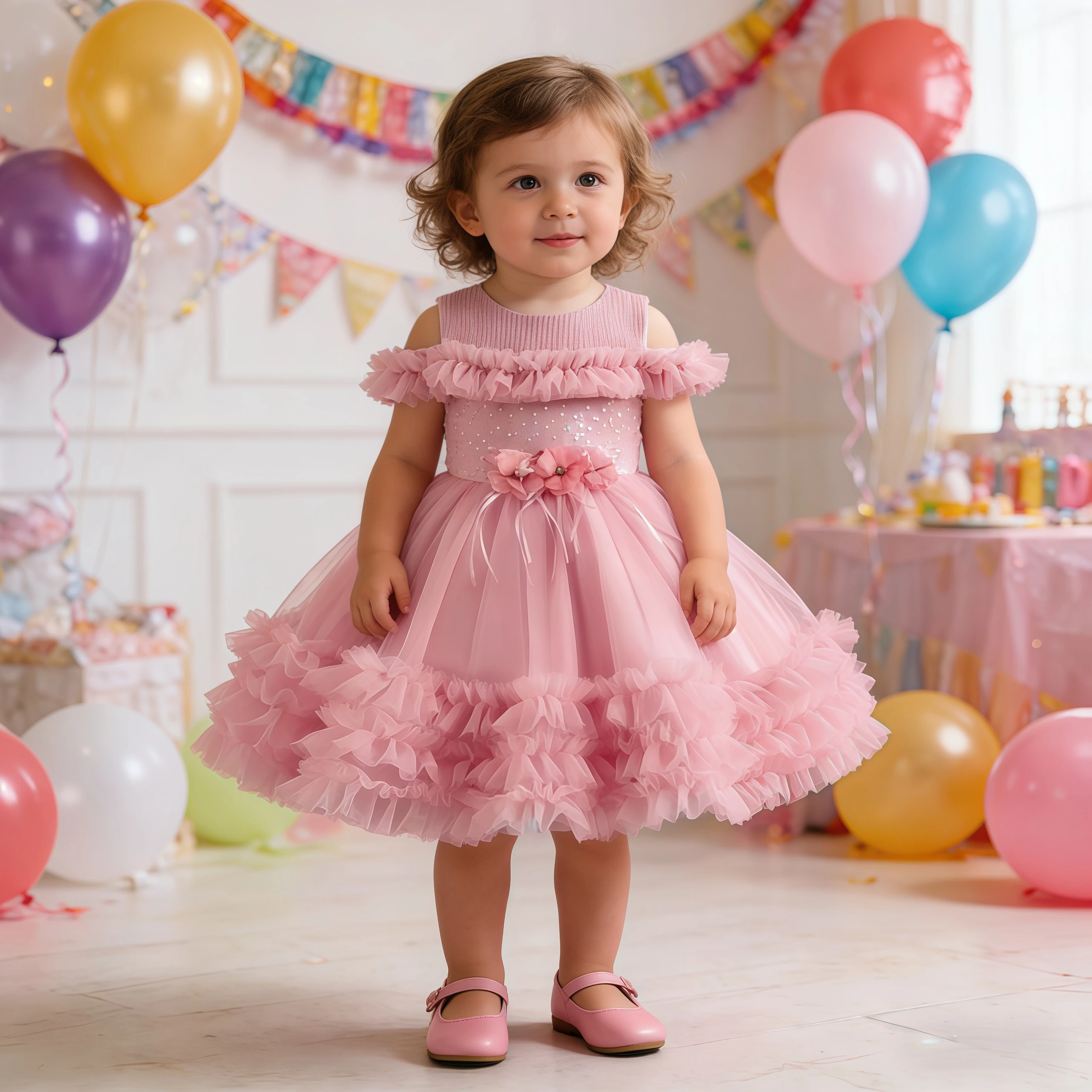 

Elegant Baby Girls Flower Tulle Tutu Princess Dress For Toddler Kids Wedding Birthday Party Baptism 1 Year Formal Vestidos