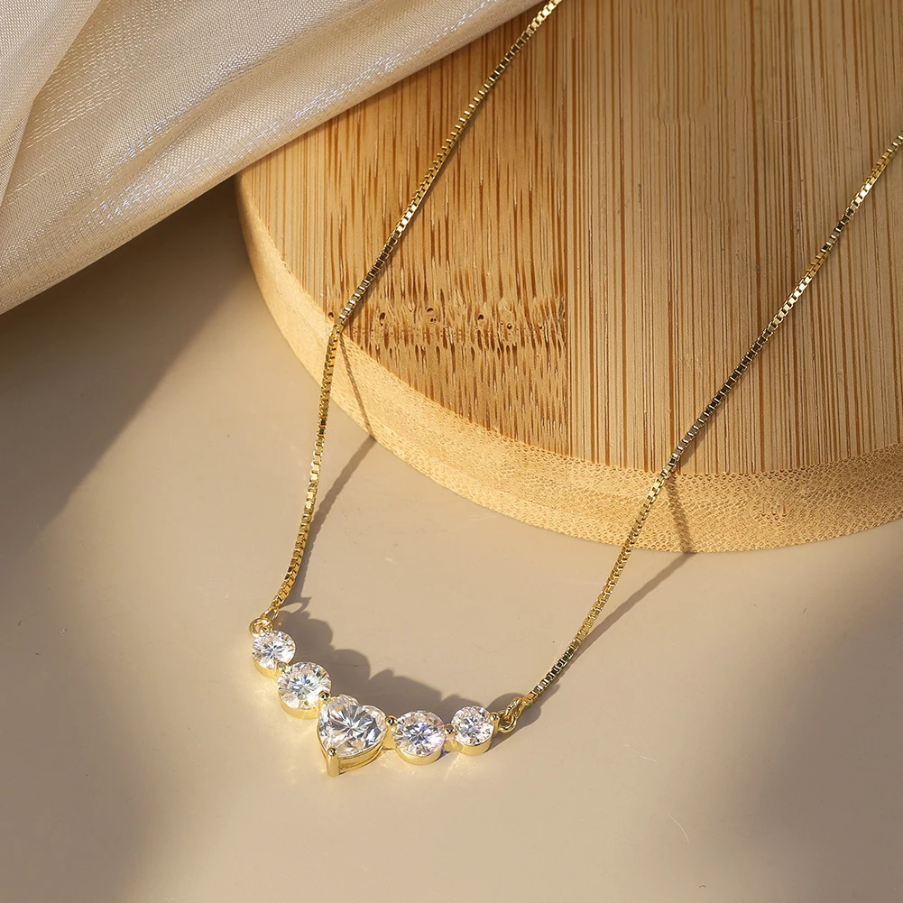 Heart and Round Shape 925 Sterling Silver 14K Gold Plated D Color VVS Moissanite Diamand Necklace Pendant For Women Gift Jewerly