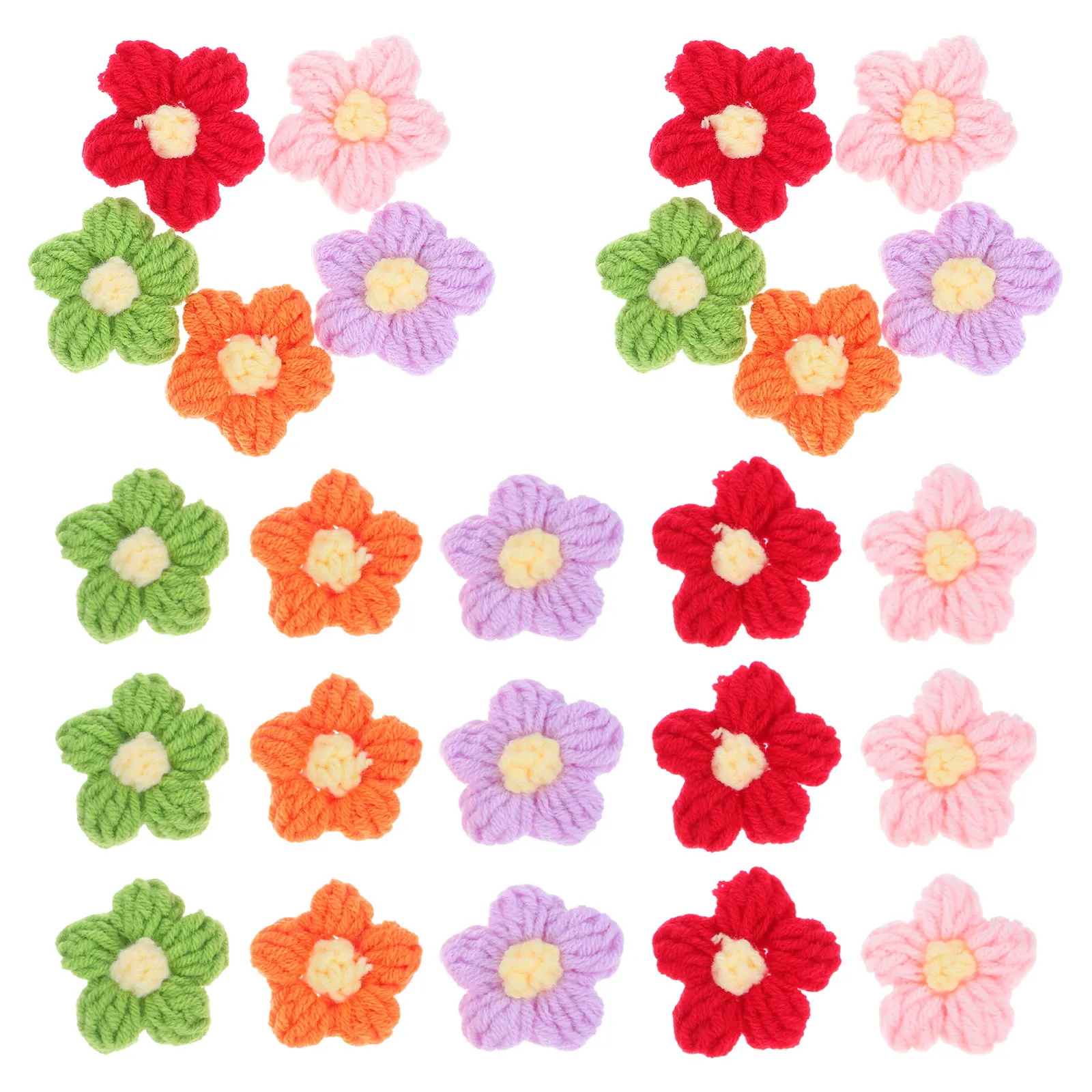 

50pcs Yarn Crochet Flowers Handmade Blooms for Hats Clothing Hair Accessories Crafts Knitted Wool Floral Petals