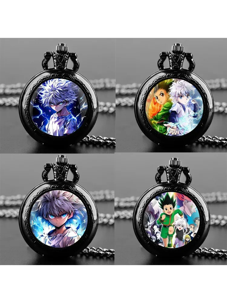 Kawaii Hunter X Hunter Killua Zoldyck montre de poche à Quartz pour femmes hommes enfants collier noir pendentif horloge chaîne cadeau accessoires