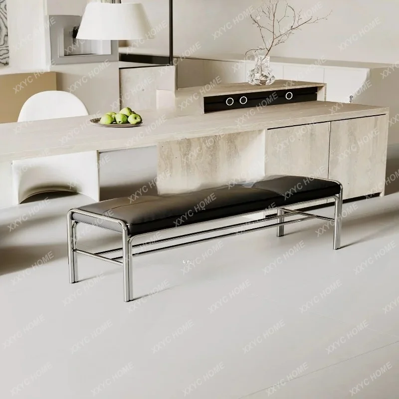light luxury stainless steel simple modern leather home shoe changing stool