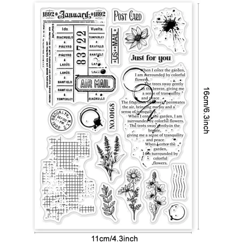 Vintage Plants Stains Background Clear Stamp Text Words Clear Rubber Stamps Silicone Stamps for DIY Scrapbooking Photo Album