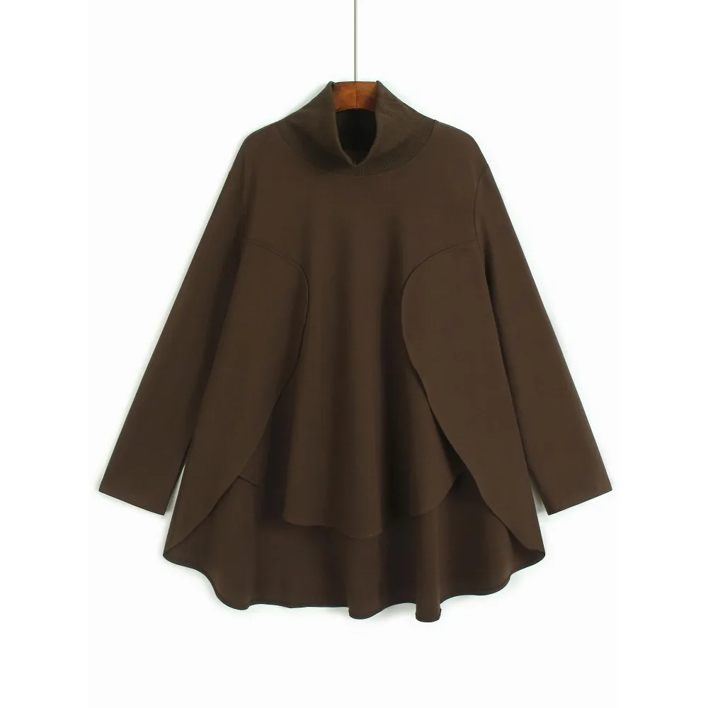 

SuperAen Designed Black Asymmetrical Turtleneck Long-sleeved T-shirt for Women's Autumn New Loose and Fashion Tops