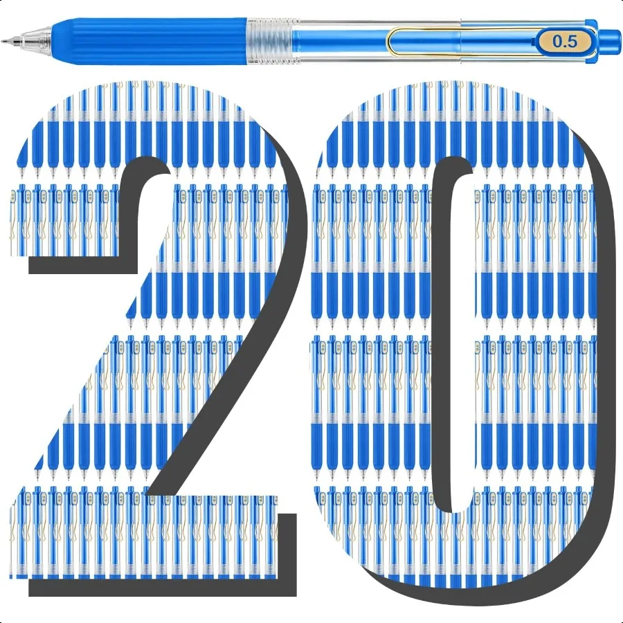 

20 Pack Blue Gel Pens Fine Point Smooth Writing Pens Retractable Blue Ink Pen with Soft Grip 0.5mm Quick Dry Office School plie