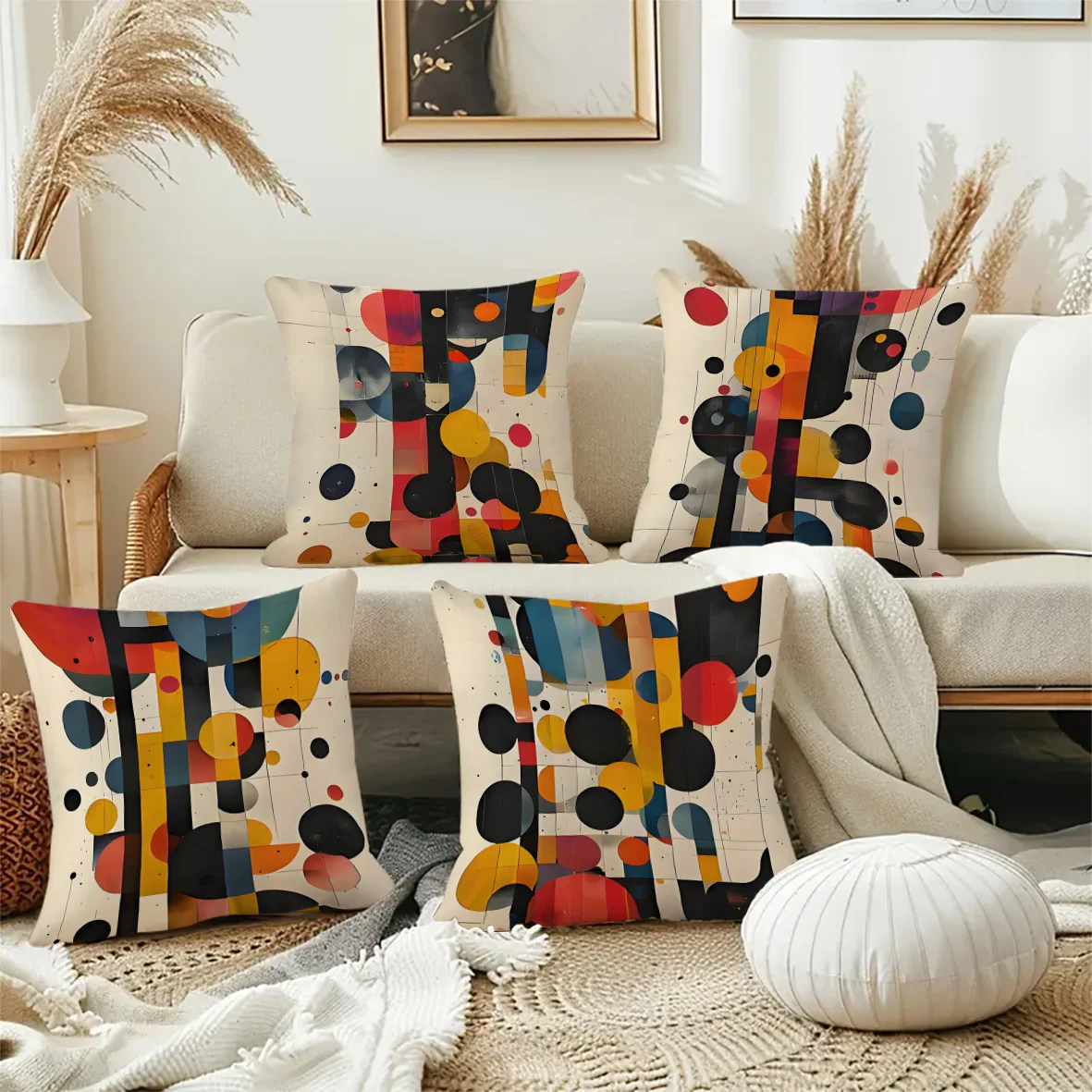 

4 шт. разноцветных наволочек с узором в виде точек, цифровая печать, короткий плюш, подходят для гостиных, спален, диванов, декоративных подушек.