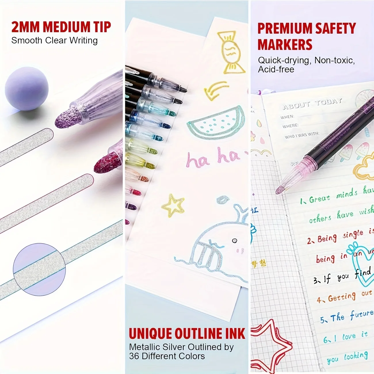 Fluorescent Highlighters, Non-bleed, Smooth Writing Dual-Tip Markers for Note-taking,Art Projects,Office Supplies & Easter Gifts image 3